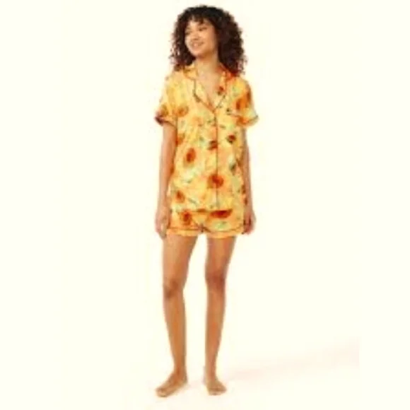 Joyspun "Peach Blossom" Notch Collar Short Sleeve Pajama Set ** SZ L - Picture 2 of 9